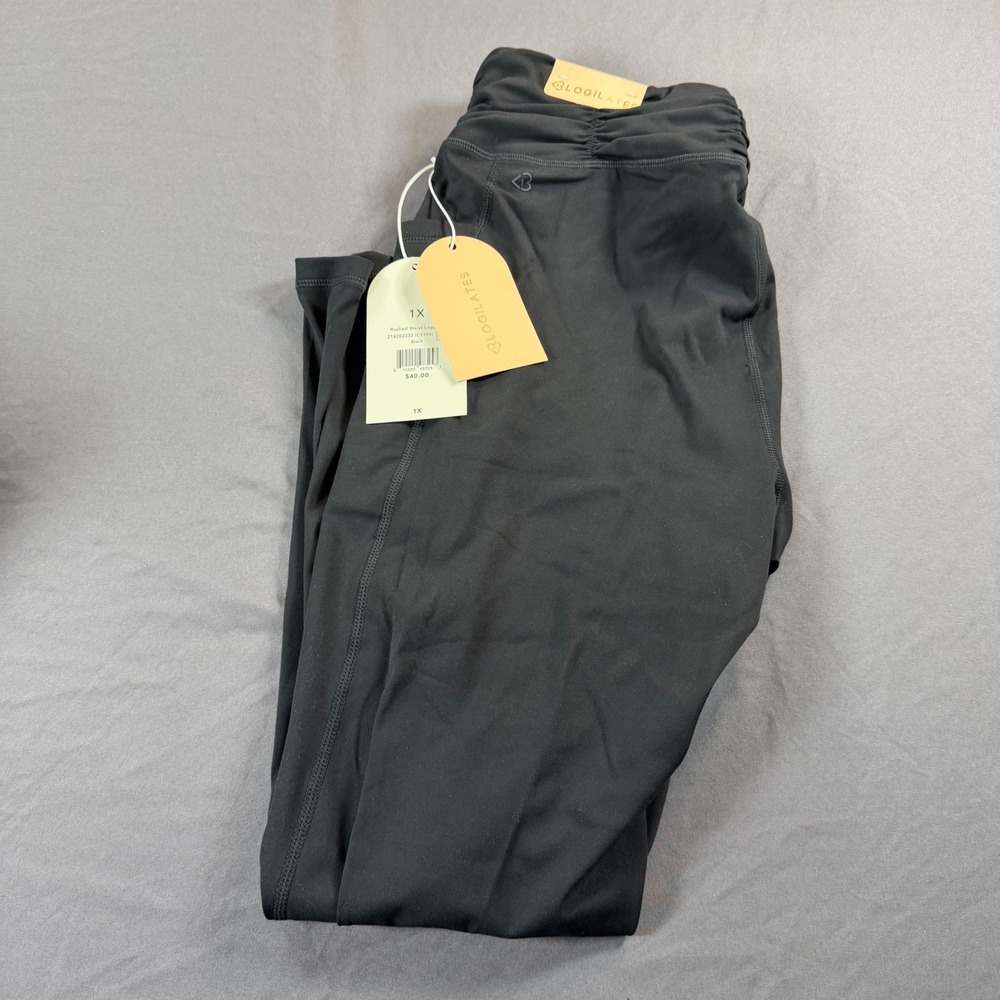 Blogilates Ruched Waist Leggings Black High Waisted Side Pockets 1X 214202332